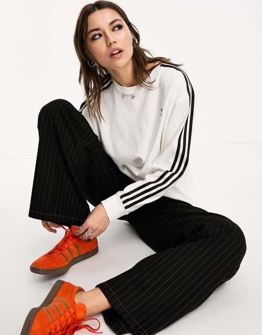 adidas Originals - Top a maniche lunghe bianco con 3 strisce