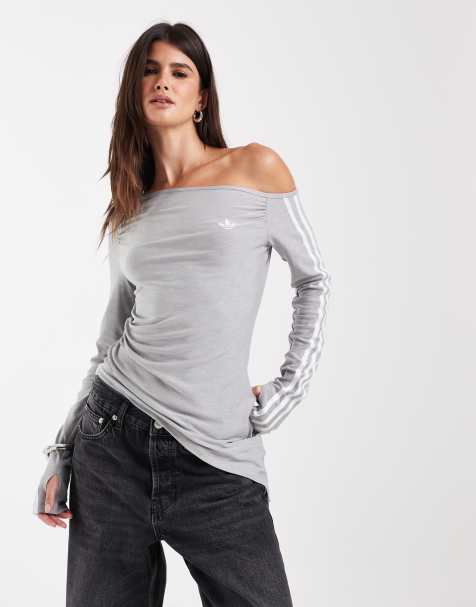 adidas Originals top asimmetrico a maniche lunghe in grigio mélange - view 1