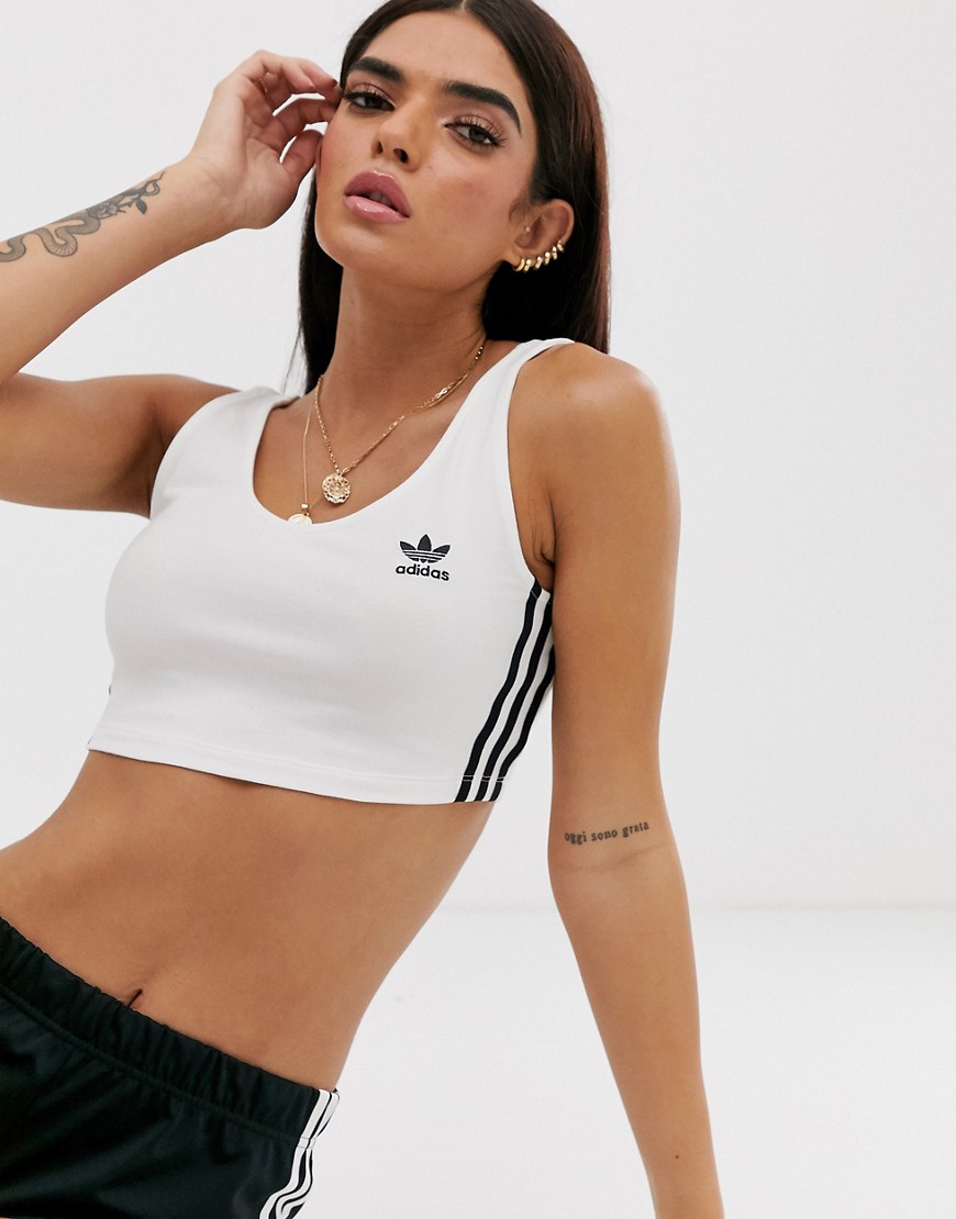 Adidas Originals - Top corto bianco con tre strisce