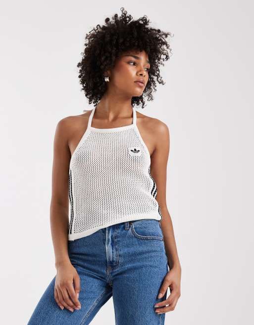 adidas Originals - Top in maglia all'uncinetto bianco sporco