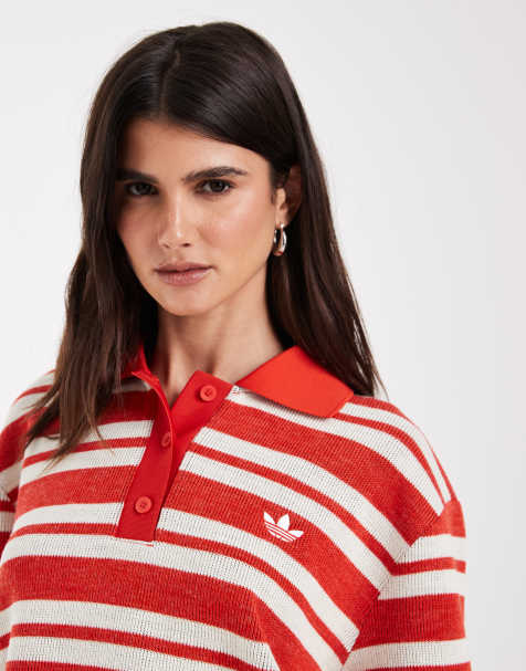 adidas Originals top polo rugby en maille à rayures rouge, exclusivité ASOS - view 1