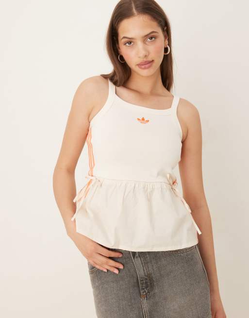 adidas Originals - Top senza maniche color bianco sporco con 3 strisce all'uncinetto
