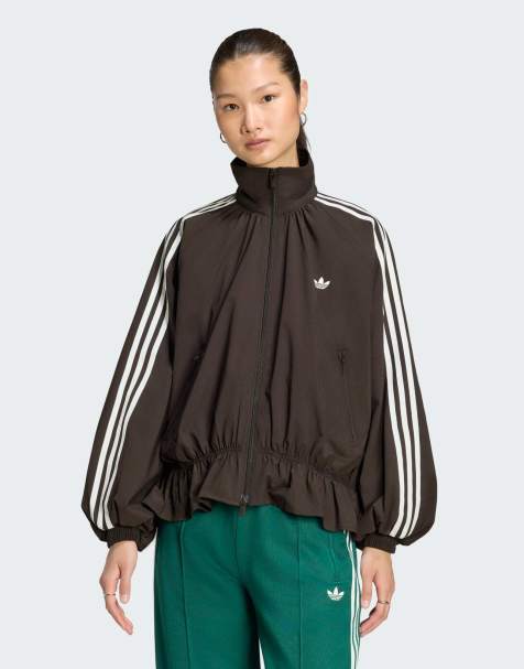 adidas Originals top sportivo Firebird oversize morbido in marrone scuro - view 1