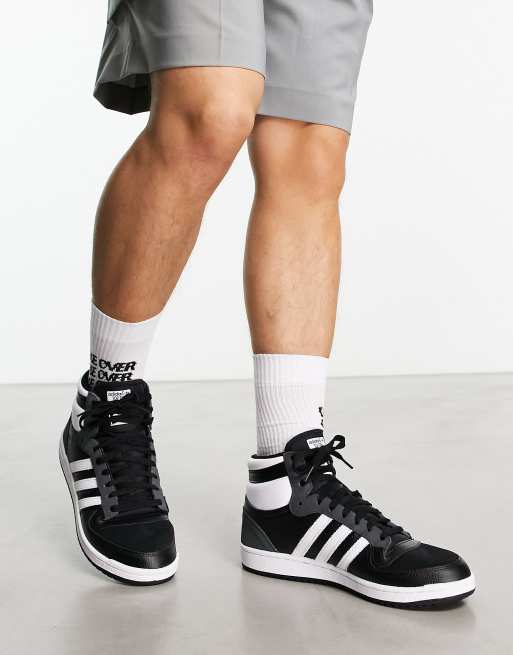 Adidas shoes black clearance and white high tops