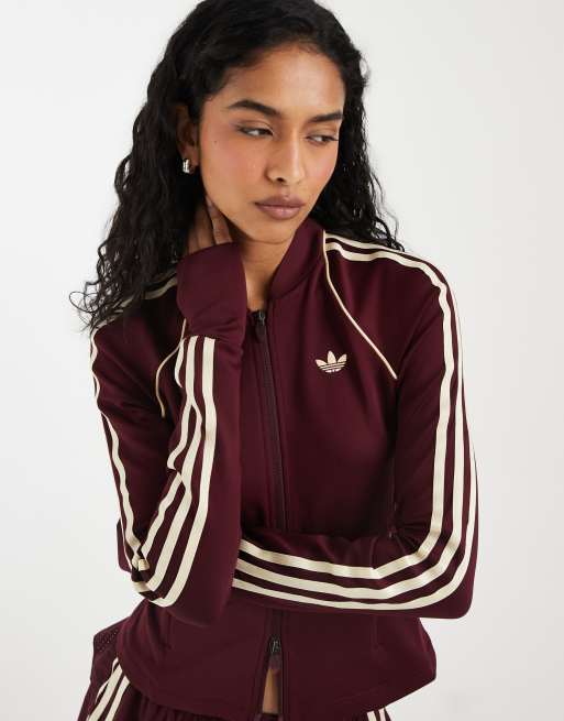 adidas Originals top zippé sport bordeaux et crème, 3 de 5