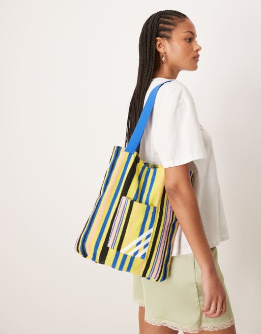 adidas Originals - Tote-taske med gule striber i frotté 