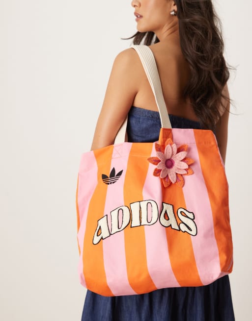 adidas Originals - Tote-taske med lyserøde/orange striber