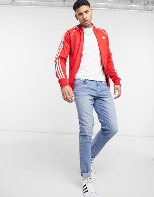 Mens red adidas track on sale jacket