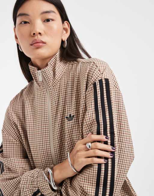 adidas Originals track top in light brown check, 2 of 4