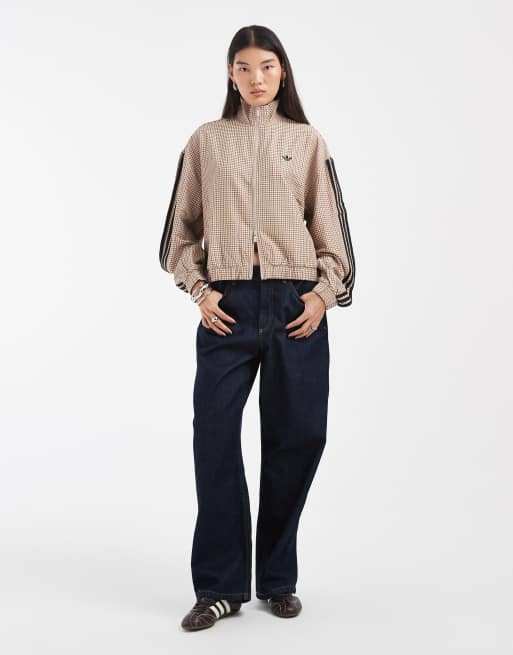 adidas Originals track top in light brown check, 3 of 4