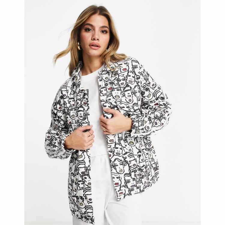 adidas Originals track top in white with face print | ASOS