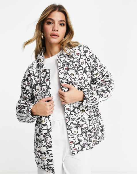 adidas Originals track top in white with face print
