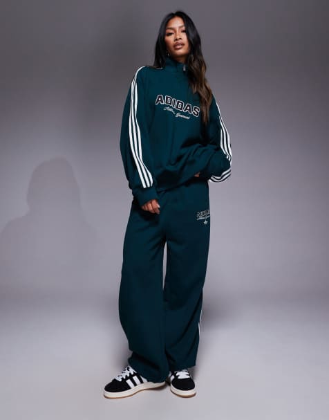 adidas Originals trackies in green with front graphic - view 1