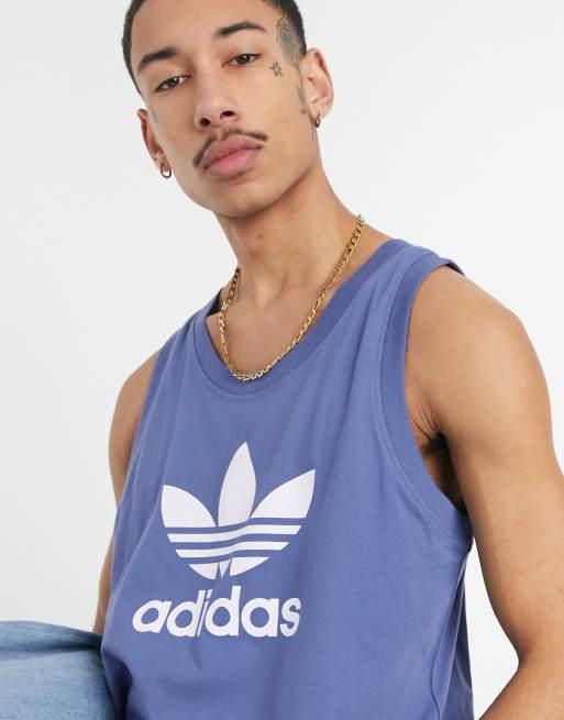 Adidas Originals Tragertop In Blau Mit Grossem Dreiblatt Logo Asos