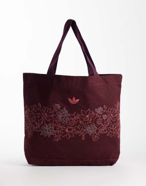 adidas Originals – Tragetasche in Kastanienbraun mit Blumenstickerei - view 1