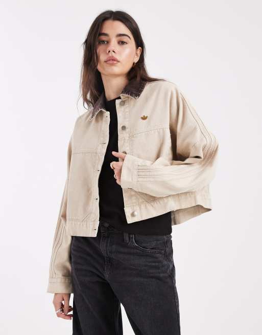 adidas Originals – Trainingsjacke aus Canvas in Steinbeige-Khaki, 2 von 4