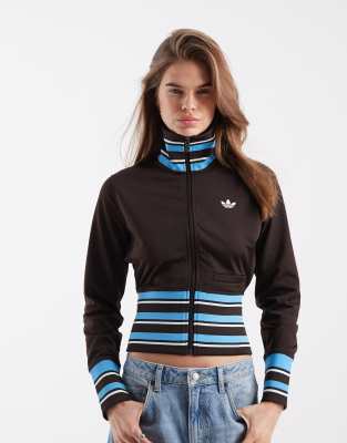 adidas Originals - Trainingsjacke im Vintage-Stil in Braun mit gerippten Streifen-Brown