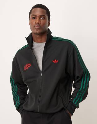Originals - Trainingsjacke in Schwarz mit Logo-Schriftzug und Rosenmotiv Schwarz S