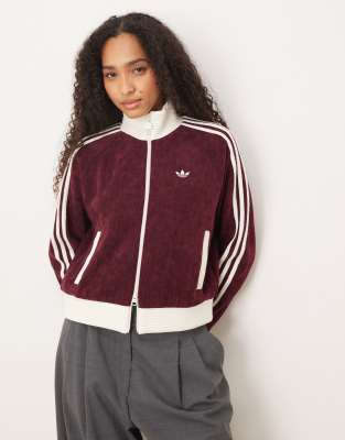 adidas Originals - Trainingsoberteil aus Velours in Burgunderrot