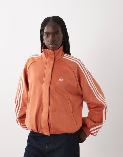 adidas Originals träningsjacka i mockaimitation i bränd orange - view 1