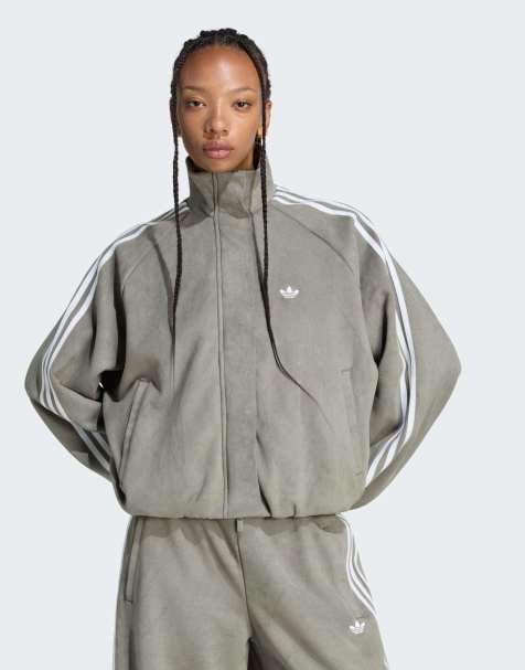 adidas Originals träningsjacka i mockaimitation i grönt - view 1