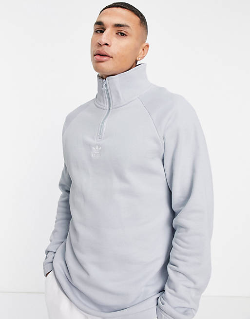 adidas Originals trefoil 1/4 zip sweatshirt in pale blue | ASOS