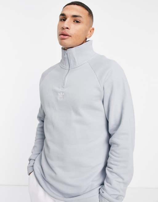 adidas Originals trefoil 1/4 zip sweatshirt in pale blue ASOS