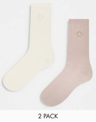 adidas Originals Trefoil 2 pack crew socks in neutrals - ASOS Price Checker