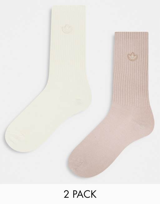 adidas Originals Trefoil 2 pack crew socks in neutrals