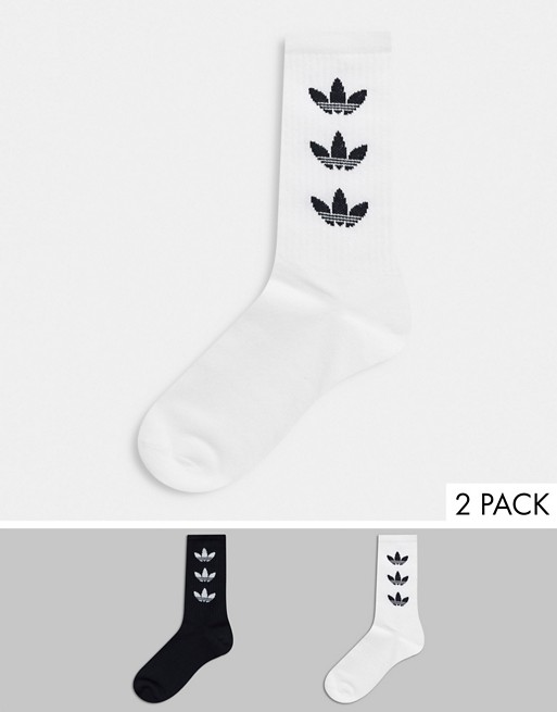 adidas Originals trefoil 2 pack crew socks in white and black