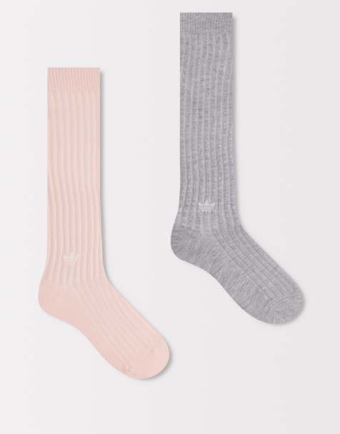 adidas Originals Trefoil 2 pack knee socks in gray and pink - view 1