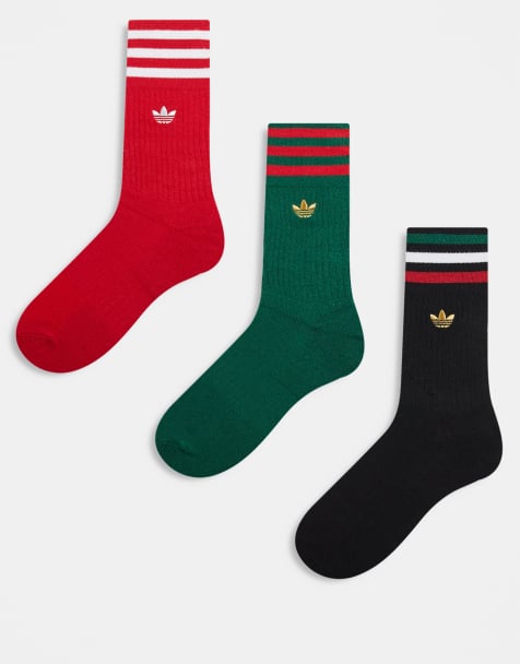 adidas Originals Trefoil 2.0 3-pack crew socks in black, red and green - view 1