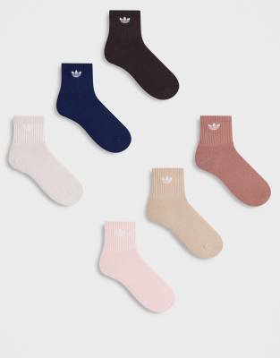 Adidas Originals Trefoil 2.0 6 Pack Quarter Socks In Multi