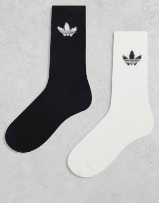 adidas Originals - Trefoil - 2er-Pack flauschige Crew-Socken in Schwarz und Weiß mit Dreiblatt-Logo