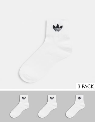 adidas Originals trefoil 3 pack ankle sock in white | ASOS