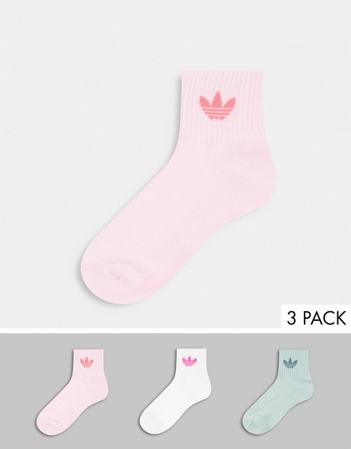 adidas Originals trefoil 3 pack ankle socks in multi