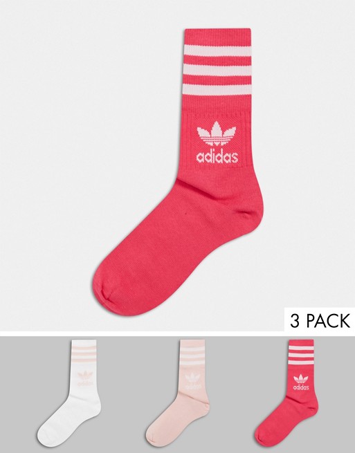 adidas Originals trefoil 3 pack crew socks in pink