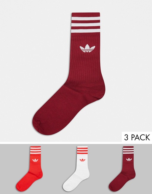 adidas Originals trefoil 3 pack crew socks in red