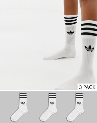adidas Originals trefoil 3 pack crew socks in white | ASOS
