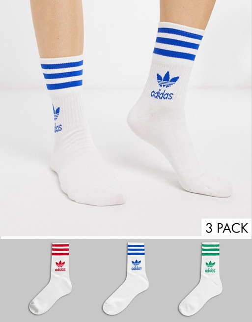 adidas Originals trefoil 3 pack crew socks in white