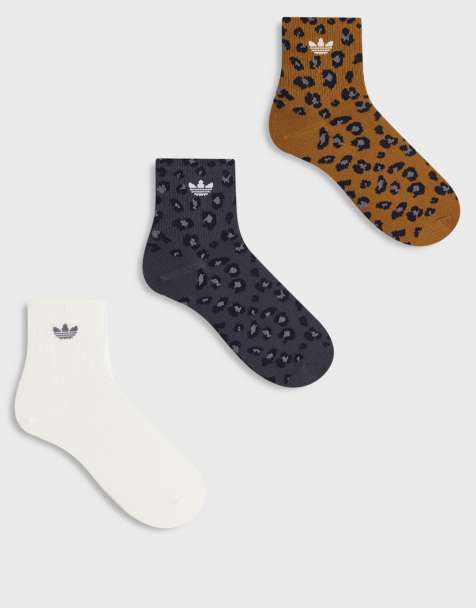 adidas Originals Trefoil 3 pack quarter socks in leopard print - view 1