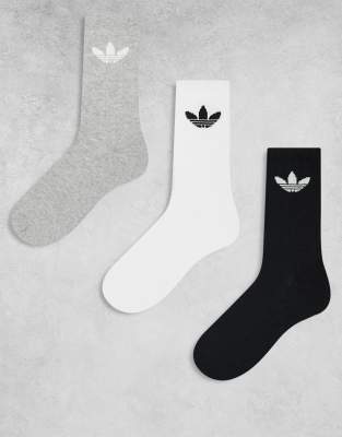 adidas Originals adidas Originals trefoil 3 pack socks in black/grey/white