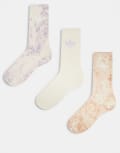 [adidas Originals] adidas Originals Trefoil 3 pack tie dye crew socks in peach-Pink 37 1/3-38 2/3 halo blush/silver dawn/cream white