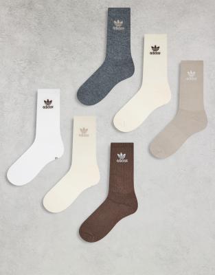 Adidas Originals Trefoil 6-pack Crew Socks In Neutral