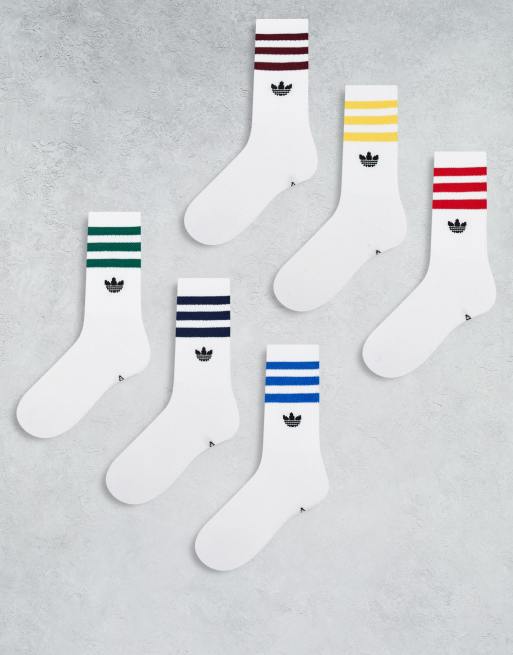 adidas Originals Trefoil 6-pack crew socks in white with collegiate color pop