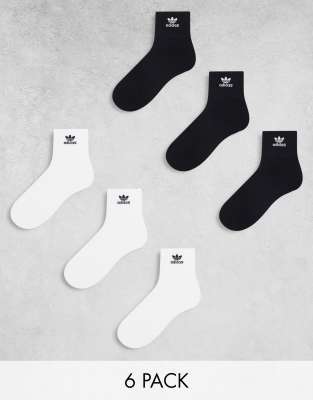 Adidas Originals Trefoil 6-pack Quarter Socks In Black And White