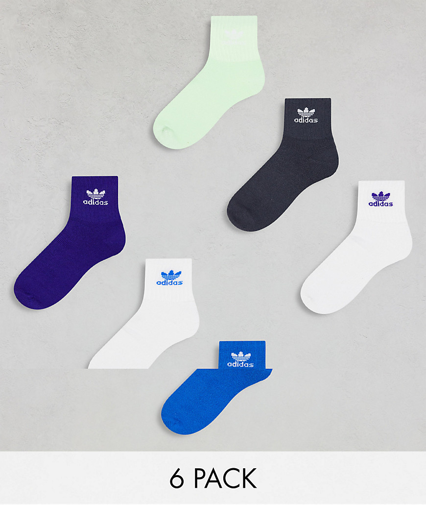 Adidas Originals Trefoil 6-pack Quarter Socks In Multi In Blue