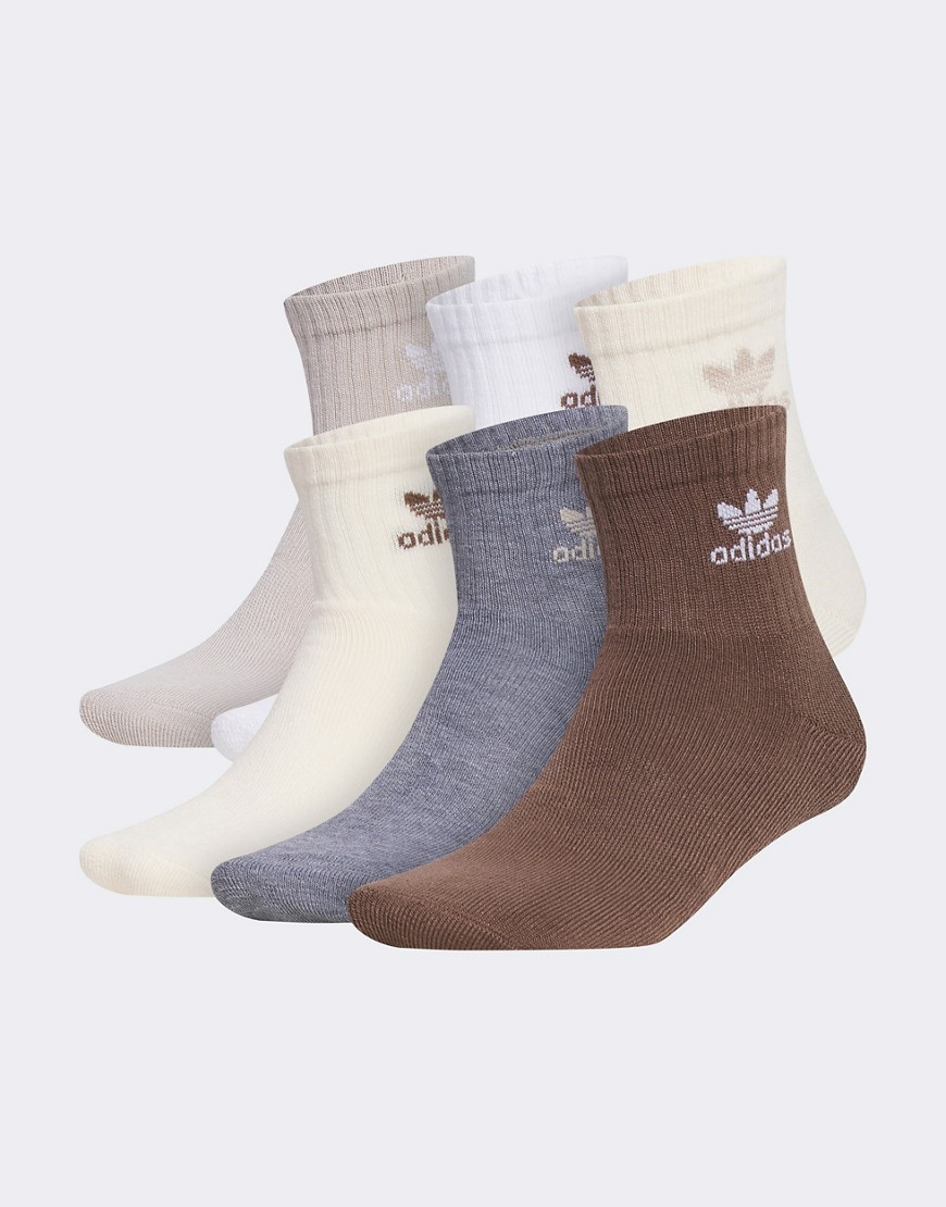 Adidas Originals Trefoil 6-pack Quarter Socks In Neutrals-multi