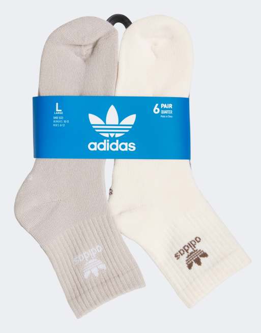 adidas Originals Trefoil 6-Pack Quarter socks in neutrals ASOS