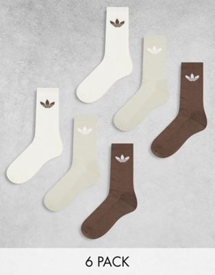 adidas Originals Trefoil 6-pack sock in white, grey and brown